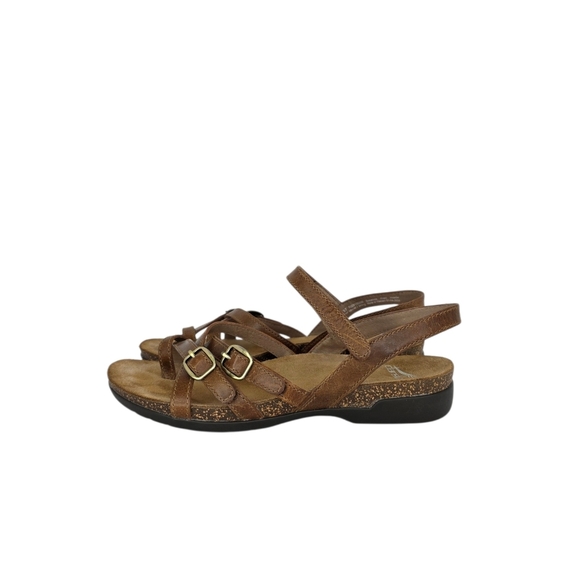Dansko Shoes - Dansko Women's Roslyn Tan Brown Waxy Burnished Sandal Buckle EU 37 US Size 6.5-7